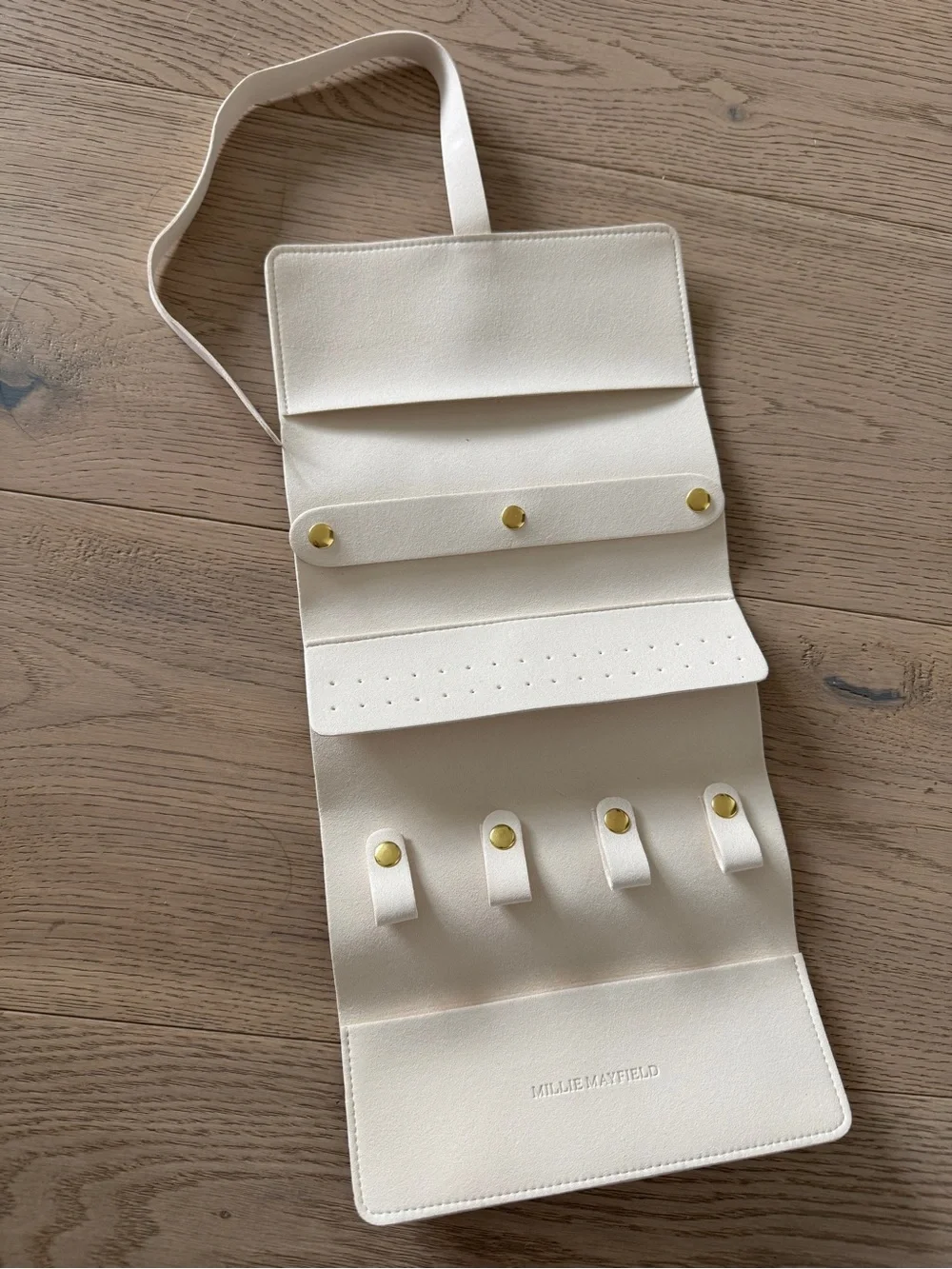 Cream Travel Jewelry Roll Case